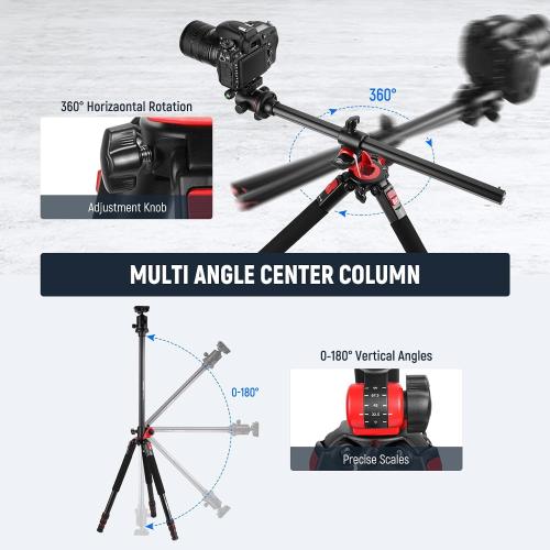 NEEWER 72 inch Camera Tripod Monopod with Center Column and Ball Head Aluminum, Arca Type QR Plate, Bag, Horizontal Tripod Overhead Camera Mount for DSLR Camera, Video Camcorder, Max Load: 33lb