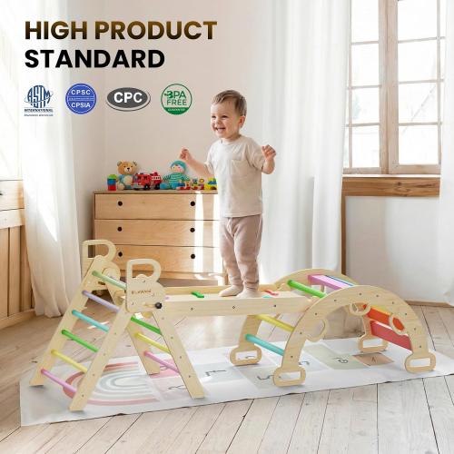 ‼️could have missing items ‼️Pikler Triangle Set with Safe Handle, Climbing Toys for 1-3 Year | Patented Safety Design, Foldable 7-in-1, with Wooden Car, Standard Size, Indoor Montessori Gift for First Birthday, Colorful