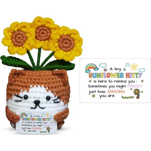 OASSIE Back to School Gifts for Kids Teens - Positive Crochet Sunflower Cat