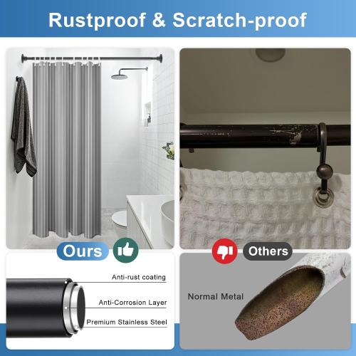 Heavy Duty Shower Rod - Industrial Shower Curtain Rod Wall Mounted for Bathroom,Room Divider,Outdoor Patio - 28 to 62Adjustable Closet Rod for Hanging Clothes,Black
