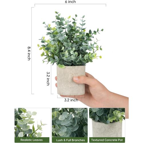 Velener 2 Pcs Small Fake Plants Eucalyptus, Artificial Plants Indoor for Shelf, Potted Eucalyptus Plants for Home/Bathroom/Pottery Barn/Desk/Farmhouse/Coffee Table Decor (Sage Green)
