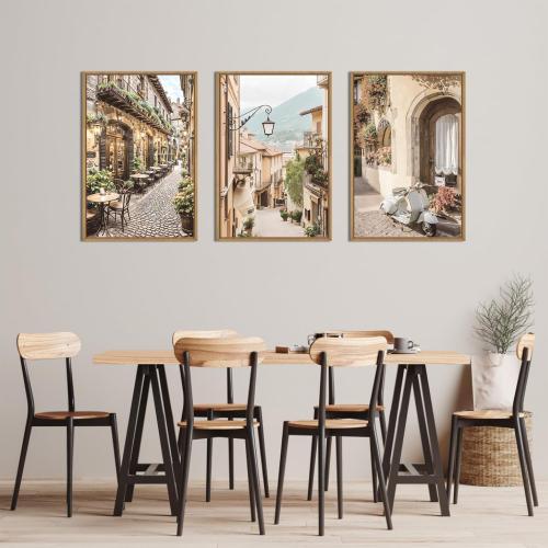 HPINUB Foreign Scenery Framed Canvas Wall Art Set,Vintage Travel City Wall Decor,Modern Minimalist Europe Street Picture Artwork Nature Landscape Art Print for Living Room,Bedroom-16 x24 x3