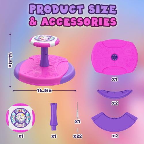 Unicorn Sit and Spin Toys for Toddlers 1-3 Girls, 360° Toddler Spinning Seat with LED Lights and Music, Sensory Toys Birthday for Kids 3-5