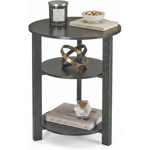 Farmhouse 3-Tier Round Side Table,17.7*21.7inch End Table with Open Storage,Modern Couch Accent Table Circular Nightatand for Living Room,Bedroom,Office,Wooden Table for Narrow and Small Spaces,white