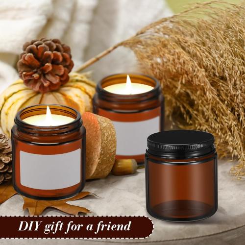 Zhehao 24 Pcs Glass Candle Jars with Lids Bulk, Round Empty Candle Container Tins, Dishwasher Safe and Leakproof DIY Crafts(Amber,Black,4 oz)