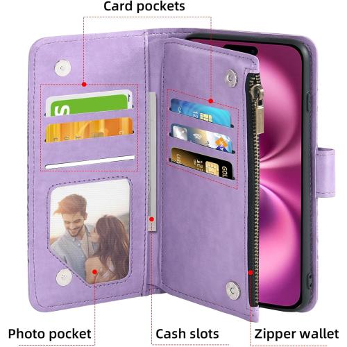 Asuwish Compatible with iPhone 16 Plus 6.7 inch Wallet Case and Tempered Glass Screen Protector Flower Leather Flip Credit Card Holder Cell Phone Cover for i Phone16 16  i16   16Plus Women Men Purple