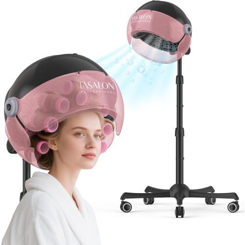 TASALON Ionic Hooded Hair Dryer, 1875W Hooded Hair Dryer for Home, Pink | Standing Hair Dryer Bonnet with 3 Temperature Settings, Height Adjustable Salon Hair Dryer, Sit Under Hair Dryer for Home