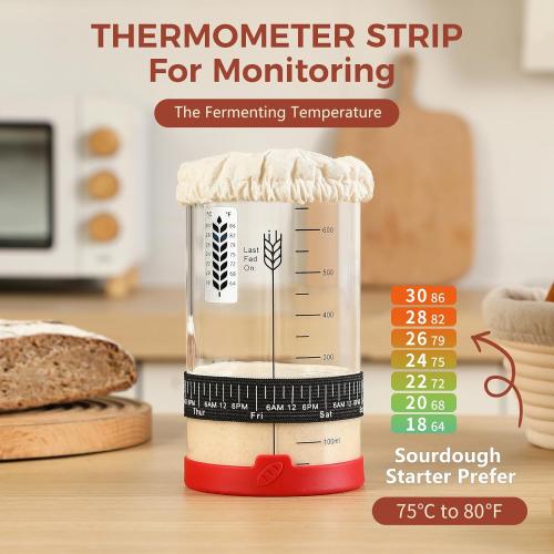 Sourdough Starter Jar, 24 OZ Wide Mouth Sour Dough Starter Jars Glass, Sourdough Starter Kit, Sourdough Bread Baking Supplies for Beginners and Pro, 1 Pack