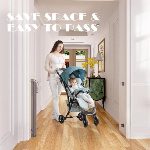 Babepai Retractable Baby Gates Extra Wide | 55 Wide x 38 Tall Dog Gates for Stairs | Indoor/Outdoor Use | Child Gates for Doorways, Deck, Porch, Hallways, Patio - Gray