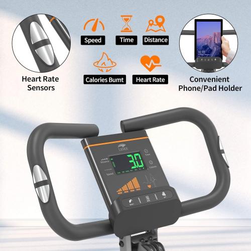leikefitness Folding Stationary Bike Recumbent Exercise Bike | w/Arm Resistance Bands-Pulse Sensor-LCD Monitor and Easy to Assemble Indoor Cycling Bike