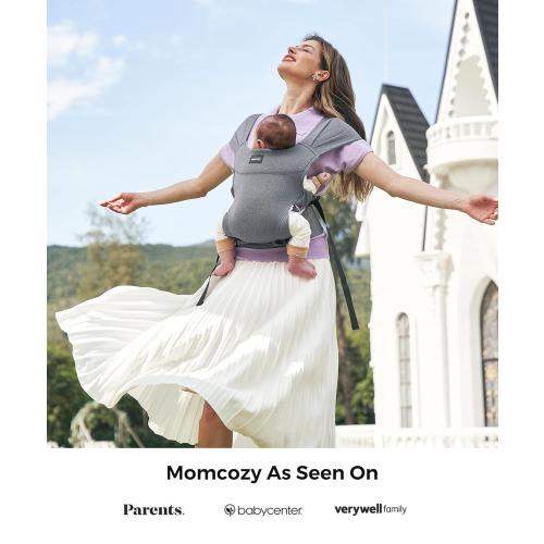 Momcozy Portable Baby Carrier – Compact & Lightweight, Adjustable for Travel, Fold & Go Convenient Storage Hip Pouch, Wide Shoulder Straps, Soft Skin-Friendly Fabric, for Babies 12–35 lbs (Grey)