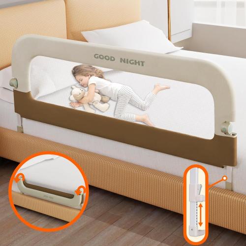 Bed Guard Rail for Toddlers - 59 Adjustable Heights & Folding up Portable Bed Railing for Baby - Toddler Bed Rails Guard for Crib, Twin, Bunk,Full Size, Queen & King Bed