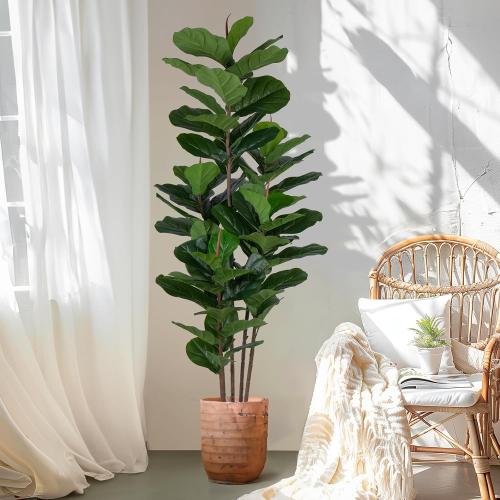 2 Pack Fiddle Leaf Fig Tree - Artificial Ficus Tree with Tall Artificial Plants Large 69 Fiddle Leaves -Fake Trees for Indoor Outdoor Home Decor Living Room