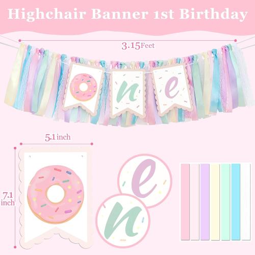Kriyokiaa Donut Highchair Banner 1st Birthday Girl Sweet One Birthday Party Decorations Rainbow High Chair Banner Photo Background
