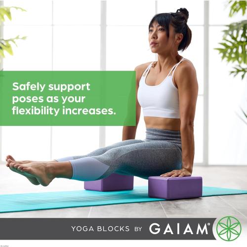 Set of 2 Color purple Gaiam Yoga Block - Supportive Latex-Free Eva Foam - Soft Non-Slip Surface with Beveled Edges for Yoga, Pilates, Meditation - Yoga Accessories for Stability, Balance, Deepen Stretches
