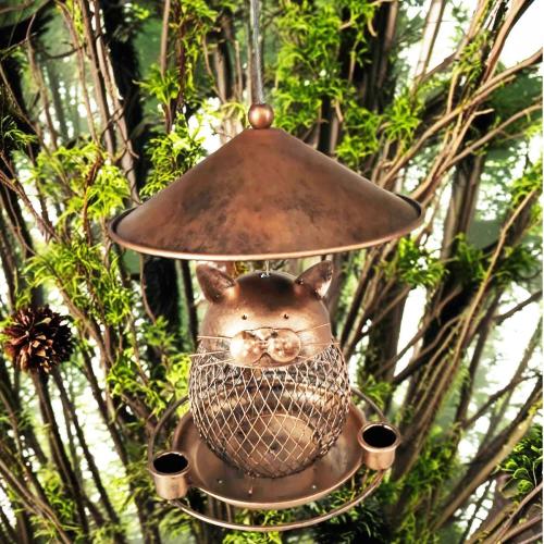 Outdoor Cat-Shaped Squirrel-Proof Metal Bird Feeder - Hanging Decoration for Garden & Yard - Wild Bird Feeding Station