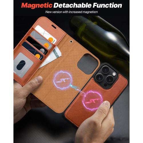 OCASE for iPhone 16 Pro Max Case Detachable Wallet Case with Card Holder, 2 in 1 Pu Leather Flip Folio with RFID Blocking Stand Wrist Strap Shockproof Phone Cover 6.9 Inch 2024, Brown