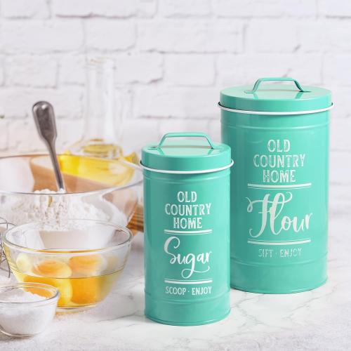 Teal Canisters for Kitchen Counter, Airtight Kitchen Canisters for Countertop, Flour and Sugar Containers, Tea Coffee Sugar Canister Set, Turquoise Kitchen Decor and Accessories, Set of 4