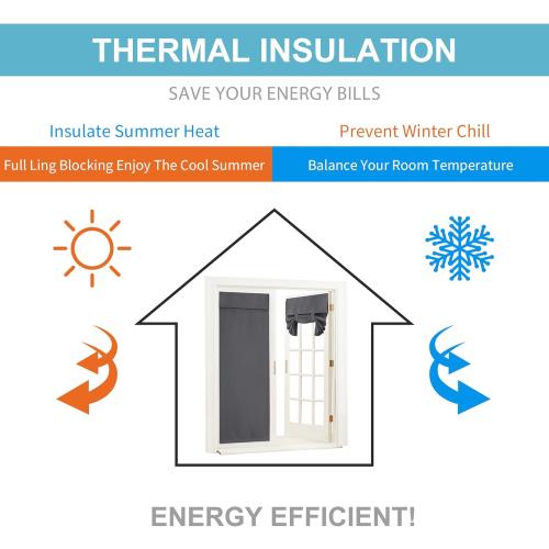 RYB HOME French Door Curtain - Blackout Privacy Thermal Insulated Window Curtain for Patio Glass Front Entry Back Door Kitchen Bedroom, Self Adhesive No Rod Needed, W26 x L69 inch, 1 Panel, Gray