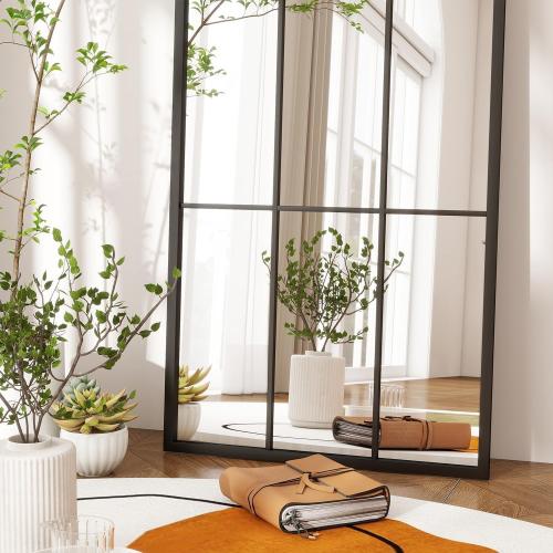 Arched Full Length Mirror 56x22, Black Windowpane Arched-Top Mirror, Metal Wall Mounted or Leaning Mirrors for Bedroom, Living Room, Entryway ‼️this is more of a wall hanging mirror it is not as long as pictured‼️