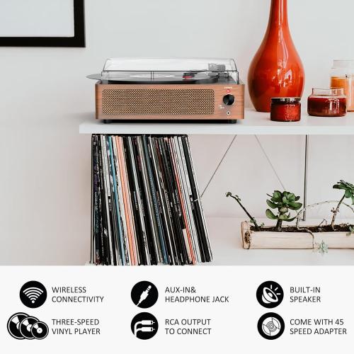Vinyl Record Player with Speakers Vintage Turntable for Vinyls Records Belt-Driven Turntables 3-Speed Bluetooth Playback Headphone AUX RCA Line LP Vinyls Players for Sound Enjoyment Retro Brown