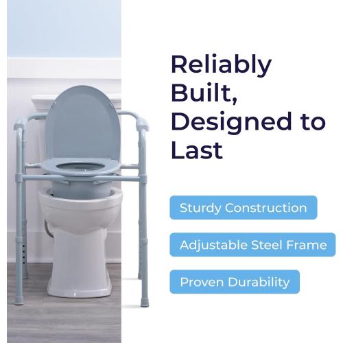 Drive Medical Folding Steel Bedside Commode Chair - Portable 3-in-1 Toilet Solution - Adjustable Height - 7.5 Qt Bucket Included - Durable Powder-Coated Steel Frame - Supports up to 350 Lb