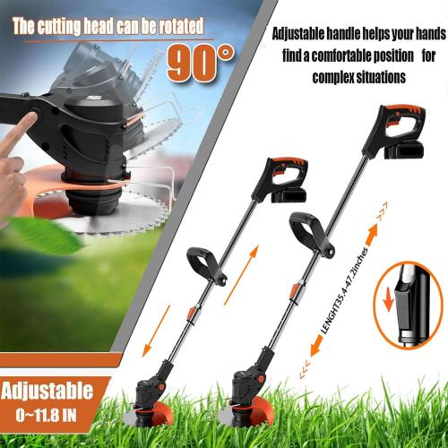 21V String Trimmer Cordless Battery Powered Weed Wacker, 2 X 2.0Ah Battery and a Charger, Brush Edger Lawn Tool for Garden and Yard