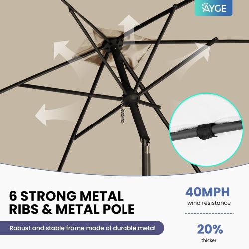 Ayge 6.5x10FT Rectangular Patio Umbrella Outdoor Table Umbrella w/Push Button Tilt & Crank Rectangle Market Umbrella UV Protection for Garden,Deck,Lawn,Yard & Pool,Beige