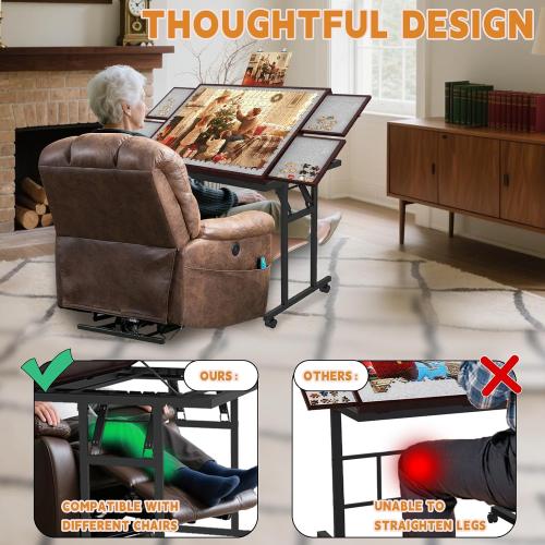 Doerpuz Puzzle Table with Folding Legs, 1500 Pieces Puzzle Table for Adults with Drawers, Cover, Wheels, 5 Adjustable Up Angles Wooden Jigsaw Puzzle Board for All Ages