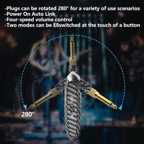 K6 Wireless Guitar Transmitter Receiver System 2.4GHz 250°Rotatable, 1/4 & 1/8 jack, Volume Adjust, 100FT, 5Hrs, for Acoustic Guitar Bass Violin Keyboard Electric Instruments, Carbon
