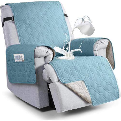 VANSOFY 100% Waterproof Recliner Chair Covers, Recliner Cover Non-Slip Dog Chair Cover Furniture Protector Washable Slipcover with Pocket, Elastic Straps for Pets, Dogs(Azuree, 23.6)