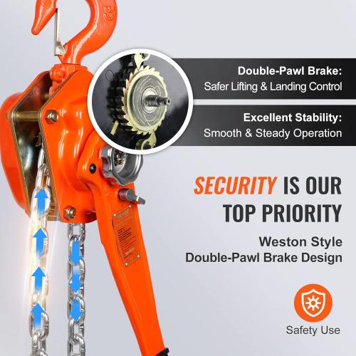 VEVOR Manual Lever Chain Hoist, 3 Ton 6600 lbs Capacity 20 FT Come Along, G80 Galvanized Carbon Steel with Weston Double-Pawl Brake, Auto Chain Leading & 360° Rotation Hook, for Garage Factory Dock