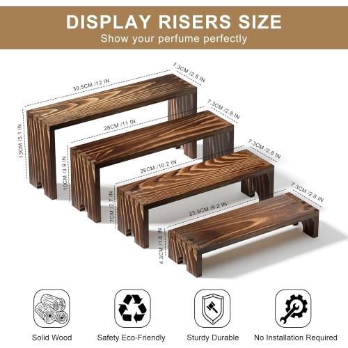 4 Set Wooden Tiered Riser Display Stands for Vendor Events,Stackable Wooden Cupcake Display Stand,Dessert Table Display Set Risers for Decor,Vendor Booth Display Items,Food Display Risers for Party（12-11.2-10.4-9.6IN）