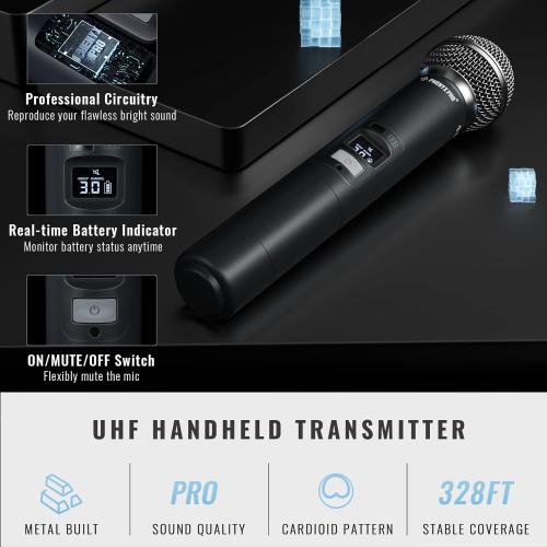 Phenyx Pro Professional Wireless Microphone, UHF Dynamic Mic, Metal Cordless Mic, Handheld Microphone for PTU-71/PTU-7000/PTU-6000 with Selectable Frequencies (PWH-7)