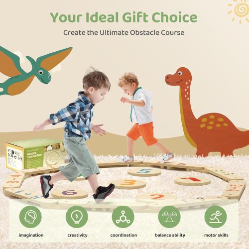 COSYLAND Wooden Balance Beam for Kids - 15 PCS Toddler Balance Beams and Stepping Stones - Sensory Balance Beam for Indoor Obstacle Course, Toys for Kids Age up 18 Months, Number
