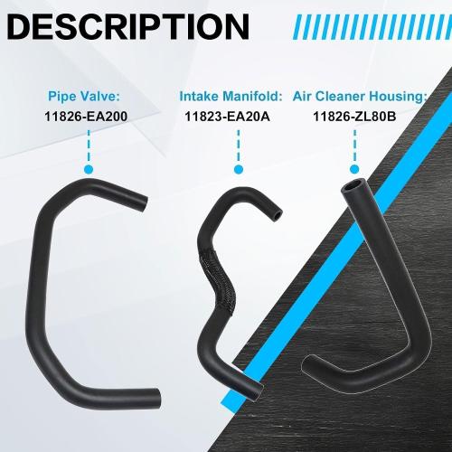 3Pcs Engine Breather Hoses Kit Fit for Nissan NV 1500/2500 2015-2020, Pathfinder 2005-2012 4.0L Engine, Frontier 2005-2019, Xterra 2005-2015 4.0L- Replaces 11823-EA20A、11826-ZL80B、11826-EA200