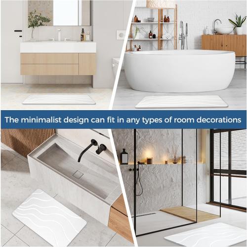 PUCUN Stone Bath Mat Diatomaceous Earth Non-Slip Shower Mat,Quick Drying Diatomite Bath Stone Mat for Bathroom Floor -Super Absorbent,Natural, Easy to Clean(24 * 16 White)