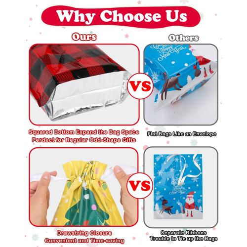 38pcs Christmas Gift Bags with Ribbon Ties, Christmas Bags for Gifts Assorted Sizes Small/Medium/Large Christmas Gift Bags, Holiday Christmas Wrapping Paper Reusable Plastic Santa Bag Wrapping Bags