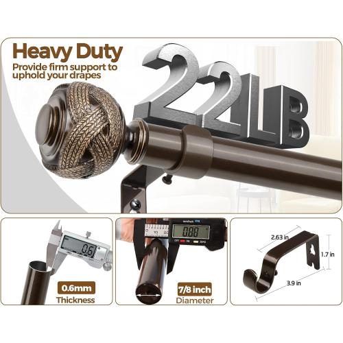 Bronze Curtain Rods for Windows 48 to 84 Inch, USFOOK 7/8 Inch Telescoping Splicing Curtain Rod, Decoration Drapery Rods with Leaf Finials