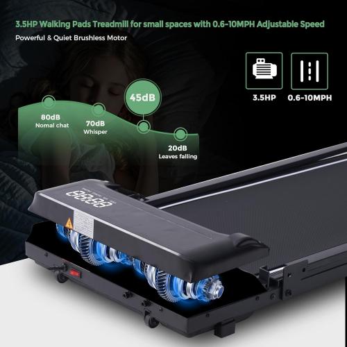 Compact Walking Pad with Handle Bar, Electric Treadmill with Handles and 3.5HP Powerful Motor, Portable Small Walking Pads Treadmill for Home Small Spaces,400LBS Weight Capacity