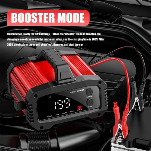 Black and Red 25A Battery Charger, 2/8/20/25 Amp 12V/24V LiFePO4 Lead Acid Fully Automatic Battery Maintainer with Engine Start, 8-Stage Car Battery Trickle Charger, Desulfator for AGM,STD,Gel,Deep Cycle Batteries