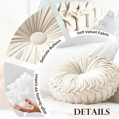 Round Throw Pillow Velvet Home Decoration Pleated Round Pillow Cushion for Couch Chair Bed Car Light Blue