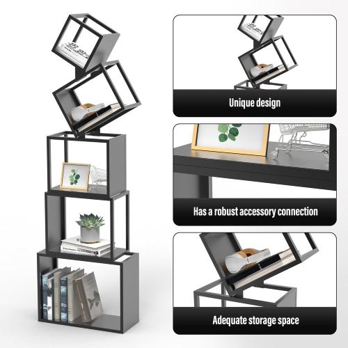 Modern 5-Tier Candle-Shaped Bookshelf, Modern Storage Shelves, Sturdy Metal Shelve and Bookcase for Displaying Books, Decor, and Plants Unique Metal Art Design