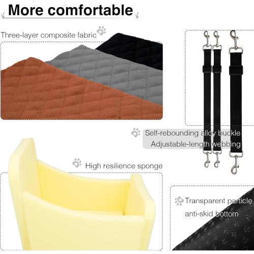 YOUVEE Dog Car Seat for Small/Medium Dog 20lbs 25lbs up to 32 lbs,Fully Detachable and Washable Puppy Booster seat with Storage Pockets,2 Adjustable Safety Belts(Black Outside Brown Inside)