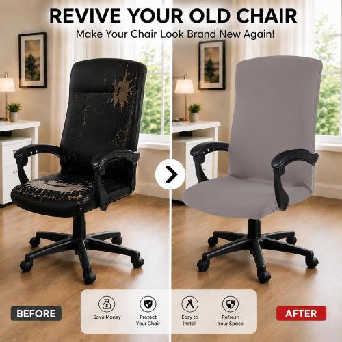 Elastic Computer Chair Cover with Durable Zipper - Protective Removable Washable Universal Office Desk Chair Seat Slip Cover - Stretchy Soft Anti-dust Desk Chair Seat Protector for Dogs, Cats, Pets
