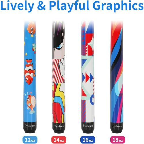 Kids Short Pool Cue Set of 2, Canadian Maple Wood, 4 Sizes (36/42/48/52 Inch) with UV-Printed Fun Designs and Leather Tip