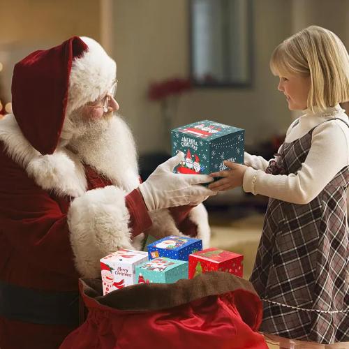 COTOPHER 20 Pcs Christmas Gift Boxes, 5 x 5 x 5 Xmas Candy Boxes for Gift Giving, Paper Treat Ornament Gift Box Decorative Christmas Goodie Box for School Home Holiday Party Favors Supplies