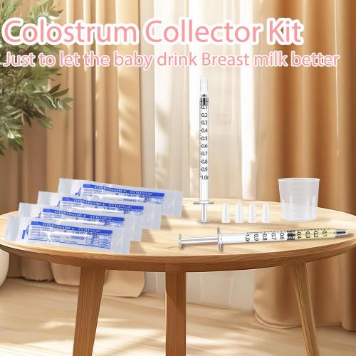 Colostrum Collector Kit Include 50pcs 1ml Sealed Breast Milk Collector No Needle Colostrum Syringes 5 Breastmilk Storage Bags and 1 piece 30 ml measuring cup with 50 Stickers