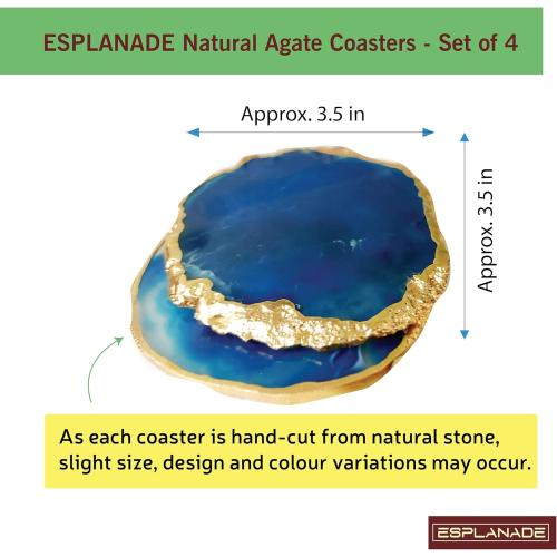 Blue 4 Pack eSplanade Natural Agate Coasters Bar Beer Coffee Tea Coaster - Set of 4 Coasters - Perfect Table Accessories Tableware (Blue)