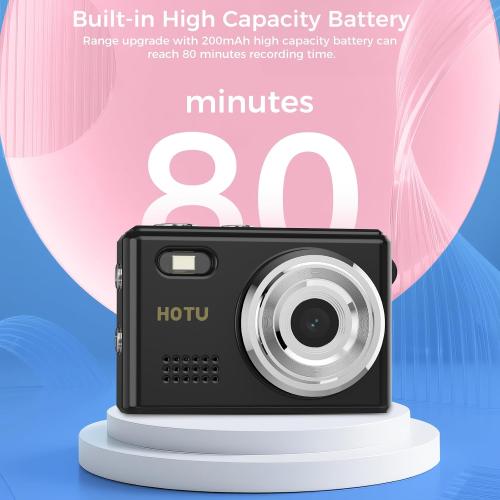 HOTU Mini Keychain Digital Camera, Y2K Pocket-Size Mini Camera, 2MP 1080P Small Camera with 8GB Card, Video Recorder with Long Battery Life for Travel, Party and Vlog (Black)
